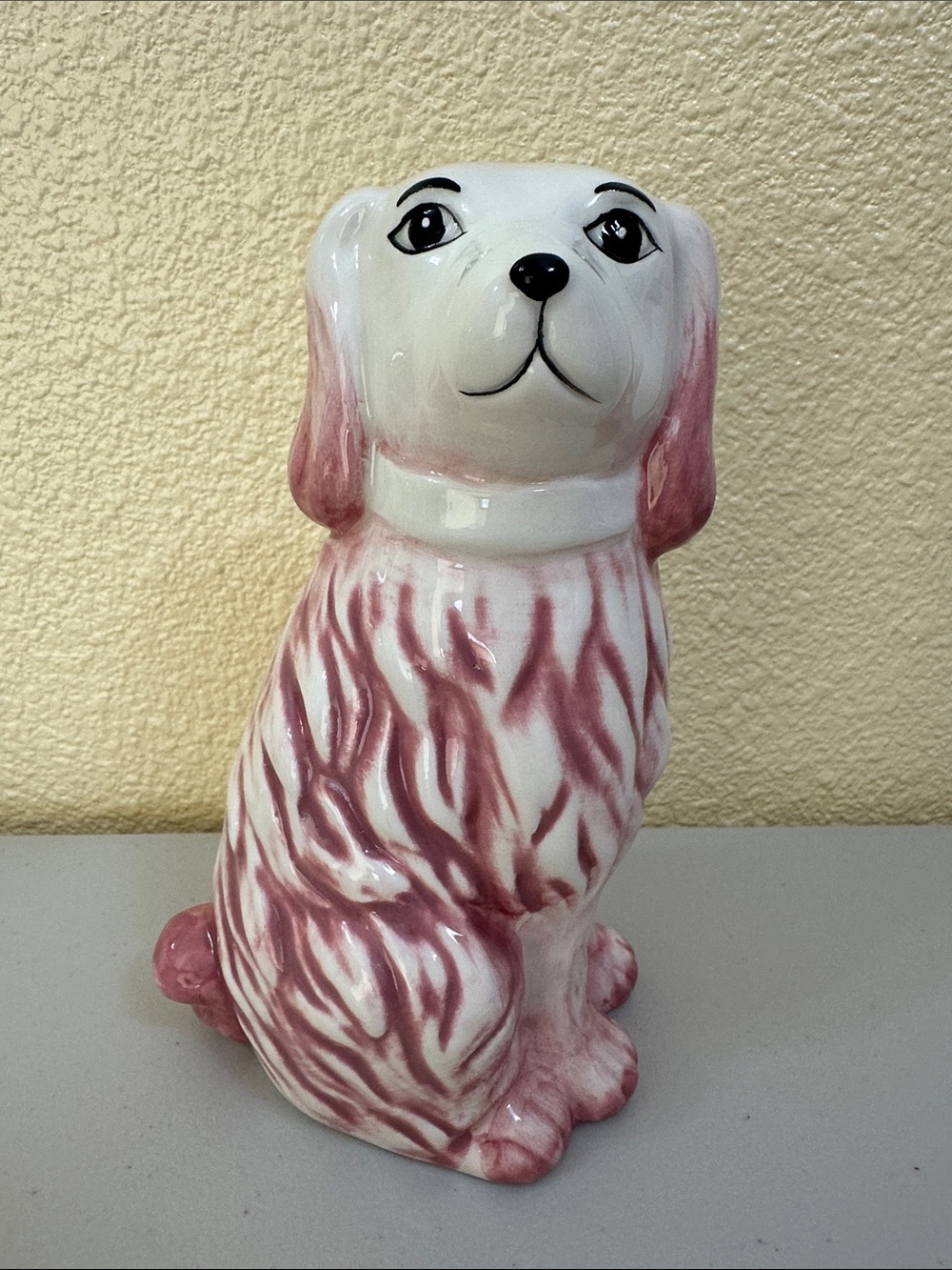 Pink and White Ceramic Staffordshire Dog Vase — Decorative Home Accent
